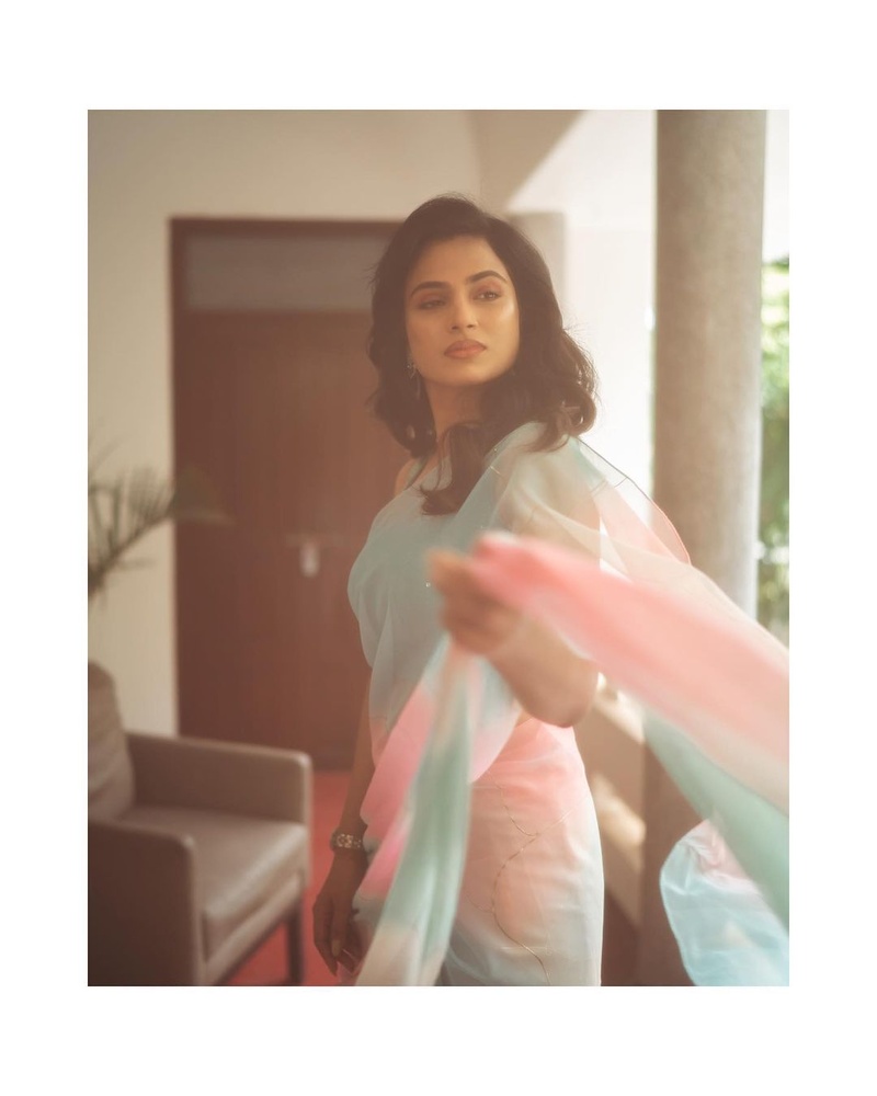 Ramya pandian new hot saree look