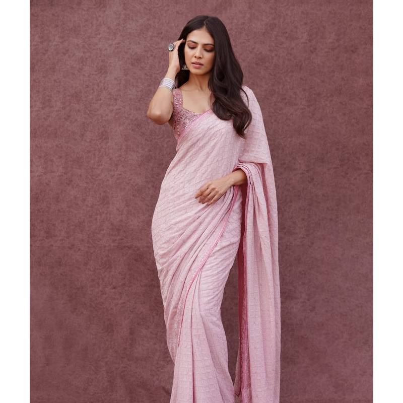 Malavika in pink saree