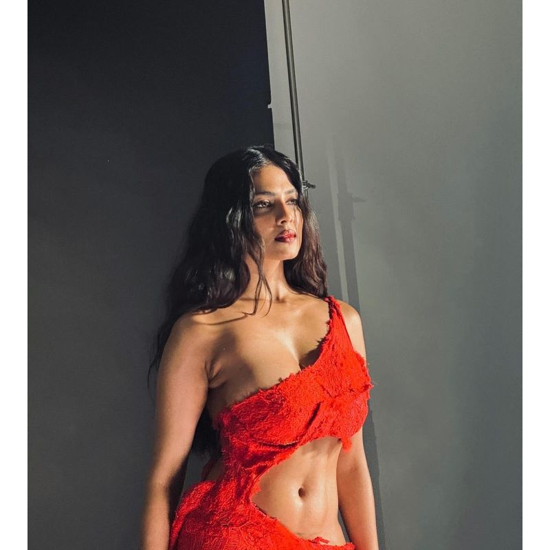 Malavika in red
