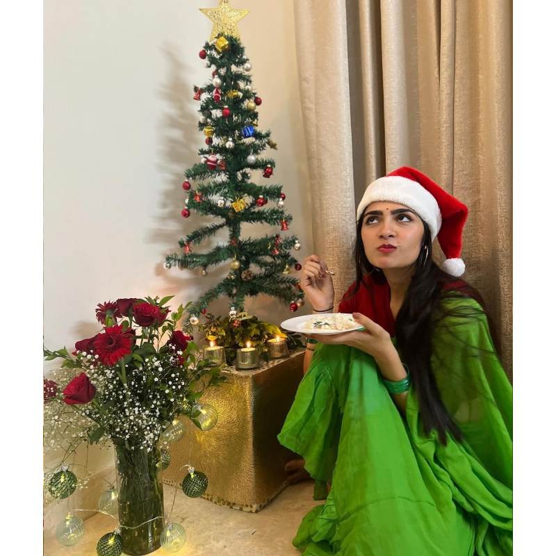 Rukmini in green saree