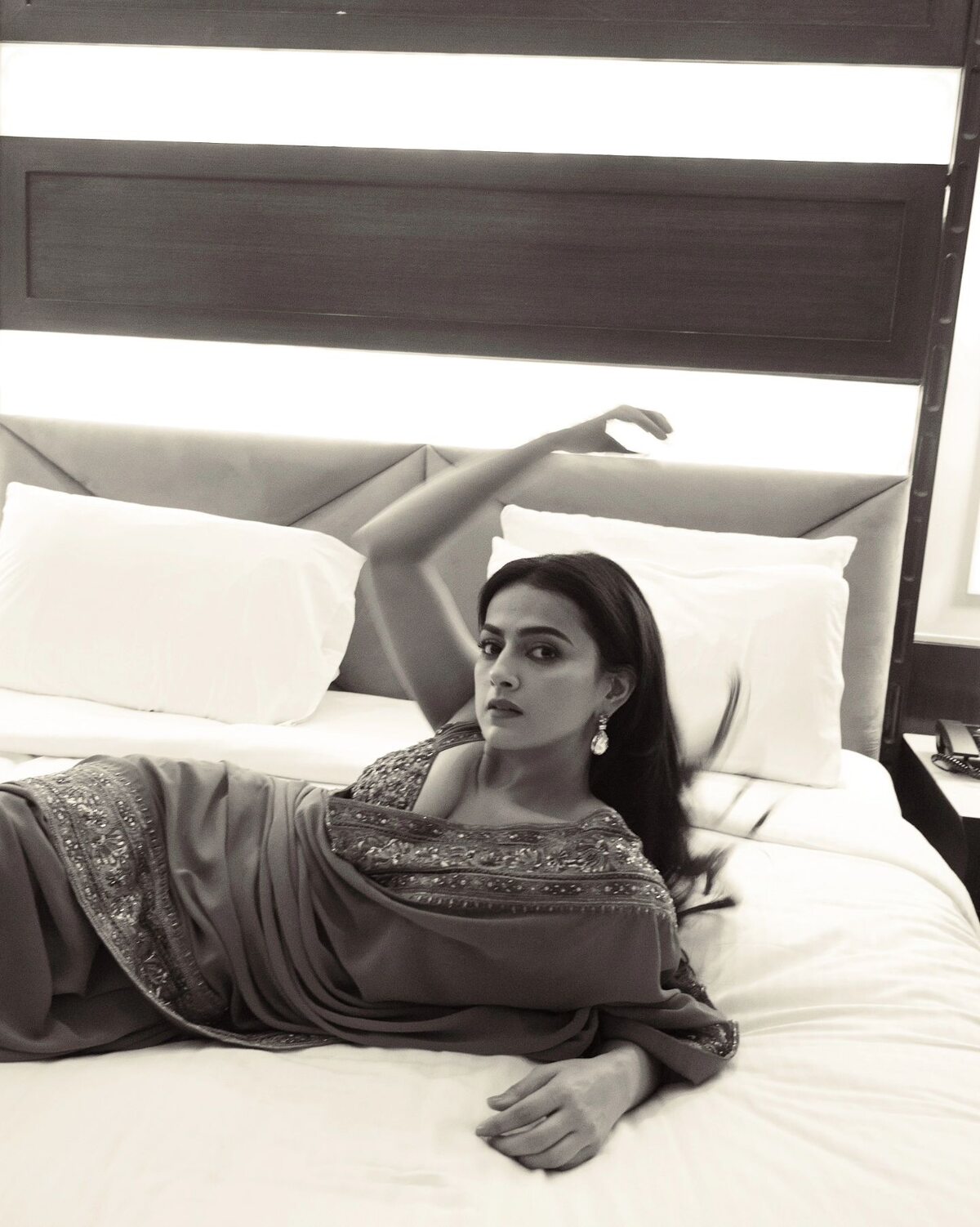 Shraddha srinath in bed photo clicks